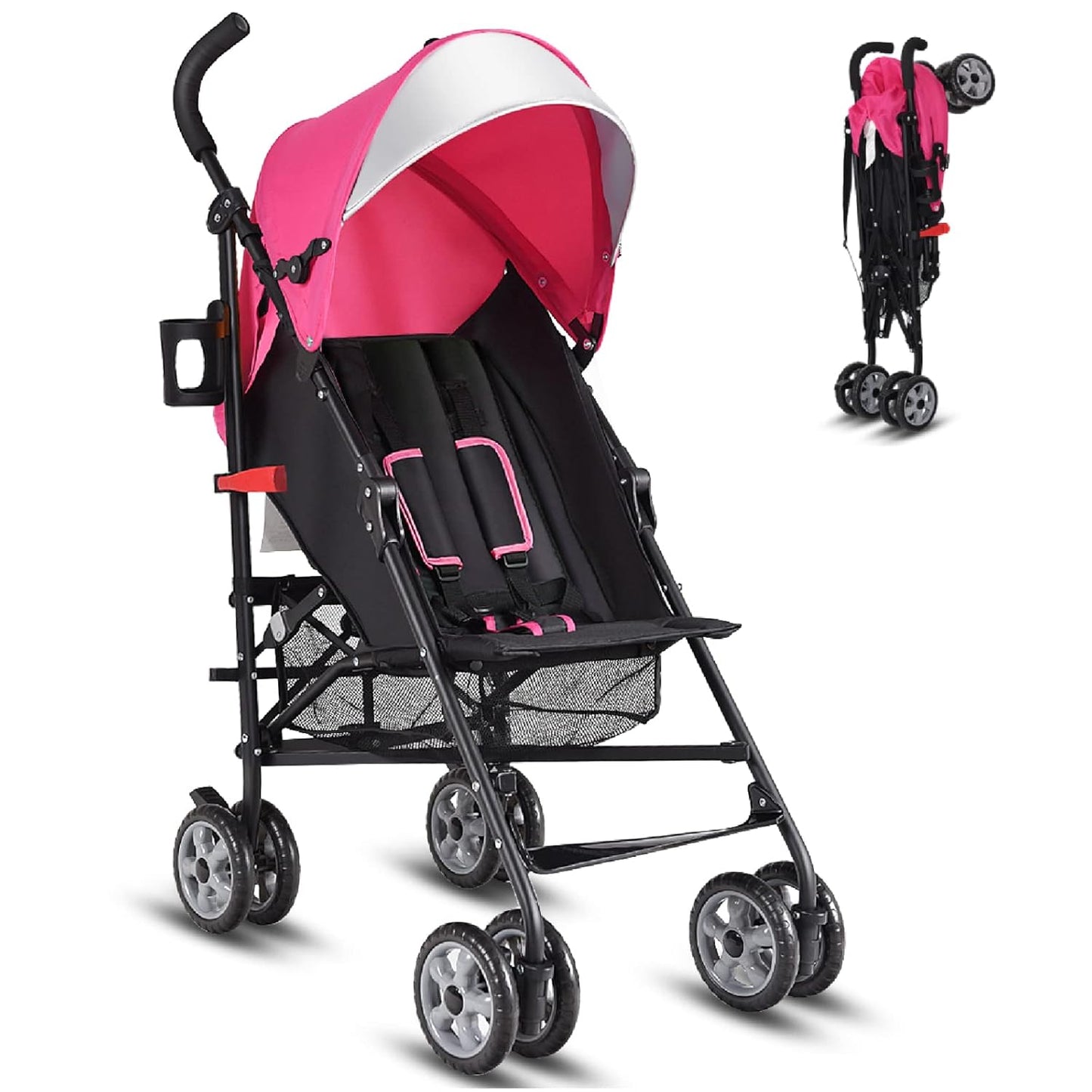 HONEY JOY Baby Lightweight Stroller, Compact Travel Stroller for Airplane, Adjustable Backrest & Canopy, 5-Point Harness, Cup Holder, Storage Basket, Foldable Umbrella Stroller for Toddlers (Black)