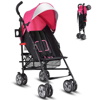 HONEY JOY Baby Lightweight Stroller, Compact Travel Stroller for Airplane, Adjustable Backrest & Canopy, 5-Point Harness, Cup Holder, Storage Basket, Foldable Umbrella Stroller for Toddlers (Black)