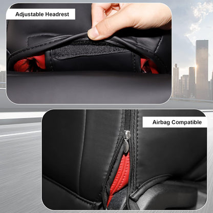 Custom Fit Ford Mustang Convertible Seat Cover 2015 2016 2017 2018 2019 2020 2021 2022 2023 2024 2025 2026, Faux Leather Car Seat Cover Full Set (Convertible-Red+Balck)