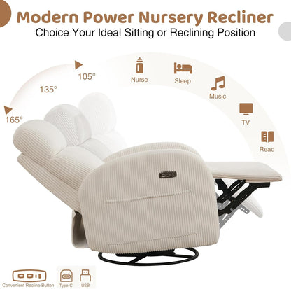Swivel Rocker Recliner Chair, Rocking Recliner for Nursery with Side Pockets, Manual Swivel Reclining Nursery Glider Chair for Breastfeeding Living Room, Camel Chenille