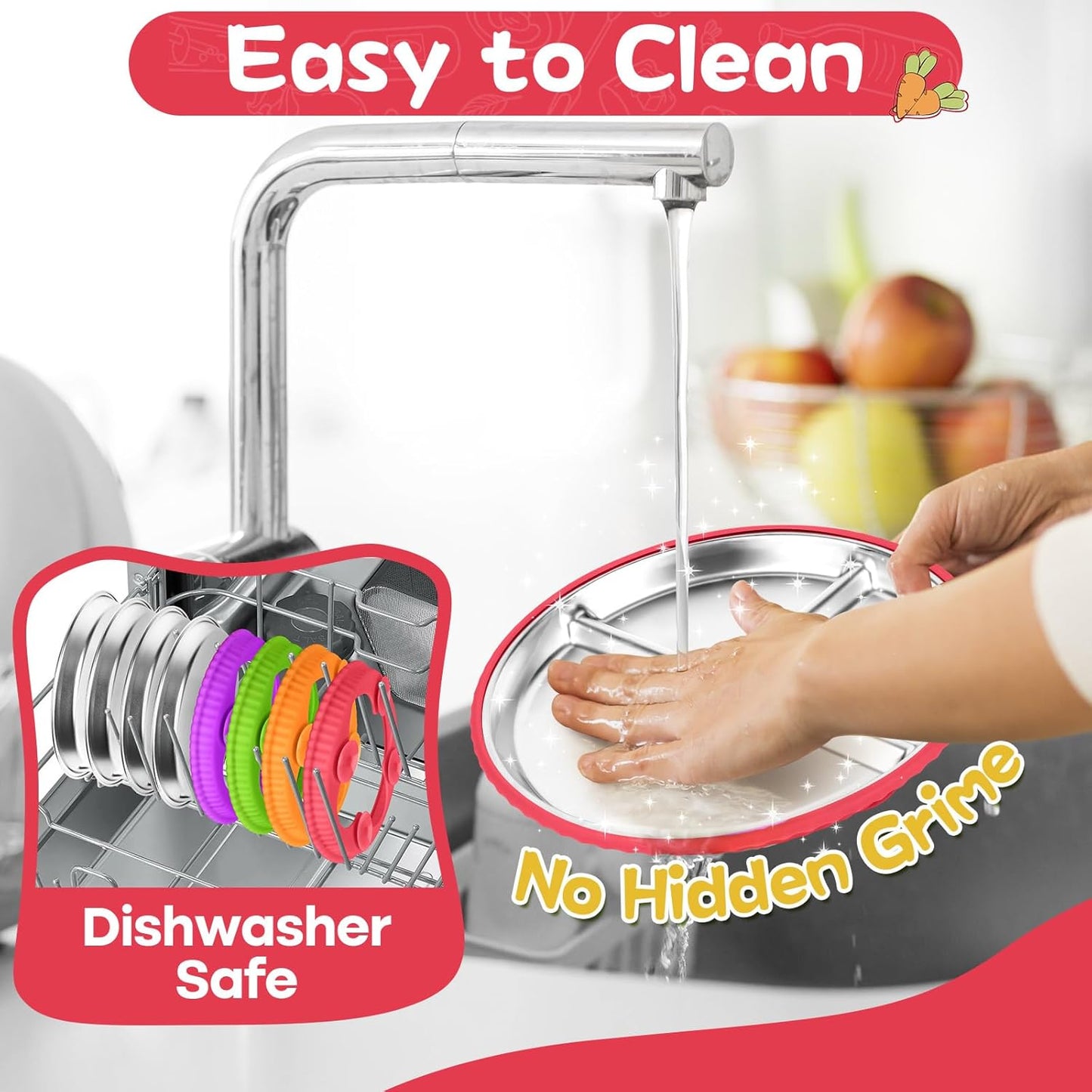 Stainless Steel Kids Plates with Suction, 2Pack 9" Divided Toddler Plates Removable Non Slip Silicone Sleeves Baby Feeding Led Weaning Supplies, BPA Free, Unbreakable Dishwasher Safe