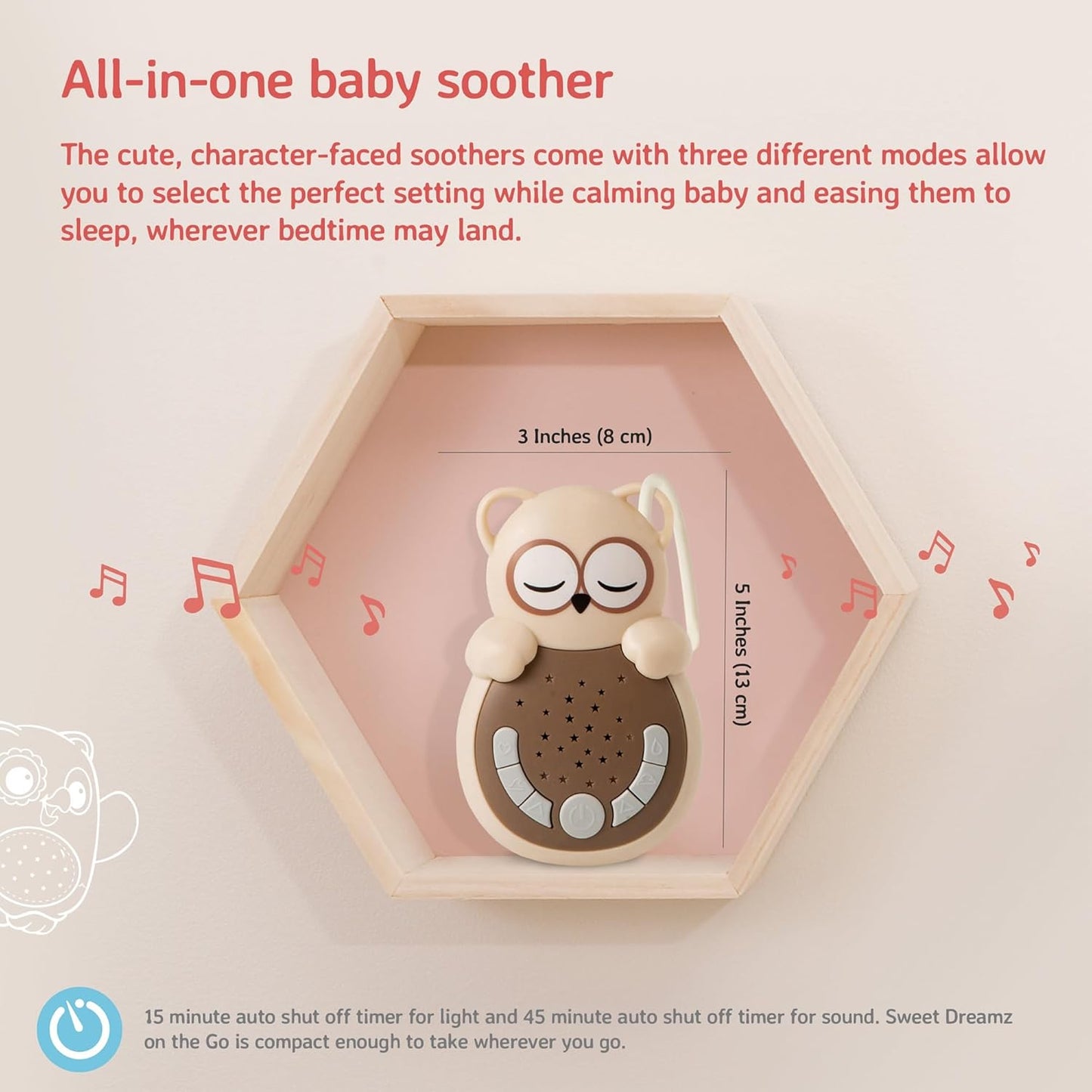 Cloud b Travel Comforting Sound Machine w/Calming Light | 4 White Noise and 4 Lullabies | Re-Activating Smart Sensor | Sweet Dreamz On the Go™ - Fox