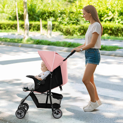 Baby Joy Lightweight Stroller, Compact Toddler Travel Stroller for Airplane, Infant Stroller w/Adjustable Backrest/Footrest/Canopy, 5-Point Harness, Storage Basket, Easy One-Hand Fold (Gray)