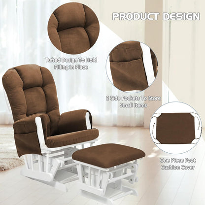 BECHAEO 5PCS Suede Glider Rocker Replacement Cushions with Ottoman Cover Thicken Soft Rocking Chair Cushion Set for Indoor Nursery Glider Rocking Chair, Blue
