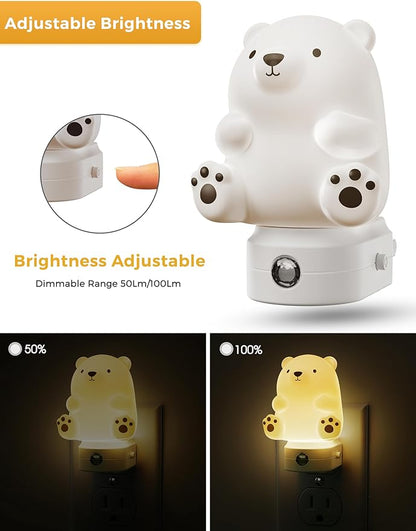 L LOHAS LED Night Light for Kids, 3D Cute Bear Night Light Plug in, Dusk to Dawn Nursery Night Lights, RGB+Soft White 3000K, 3 Lighting Modes, Christmas Birthday Gifts, Room Decor, Children