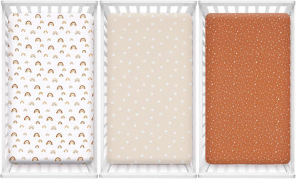 PHF 3 Pack Soft Mini Crib Sheets, Floral & Animal Pack N Play Sheets for Baby Boys Girls, No Slip Universal Fit for Pack N Play, Playard, Portable and Mini Crib Mattresses,Floral & Animal