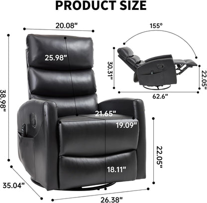 Massage Chair Recliner with Heat, Swivel Rocking Chair Recliner with High Back, Manual Nursery Recliners for Adults,Small Recliner Chair for Small Spaces, Living Room Bedroom, Fabric (Blue Green)