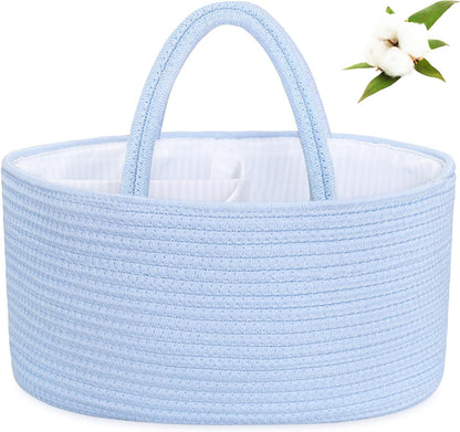ABenkle Baby Diaper Caddy, Nursery Storage Bin and Car Organizer for Diapers and Baby Wipes, Cotton Rope Diaper Basket Caddy, Changing Table Diaper Storage Caddy