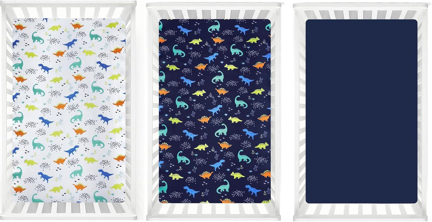 PHF 3 Pack Soft Mini Crib Sheets, Floral & Animal Pack N Play Sheets for Baby Boys Girls, No Slip Universal Fit for Pack N Play, Playard, Portable and Mini Crib Mattresses,Floral & Animal