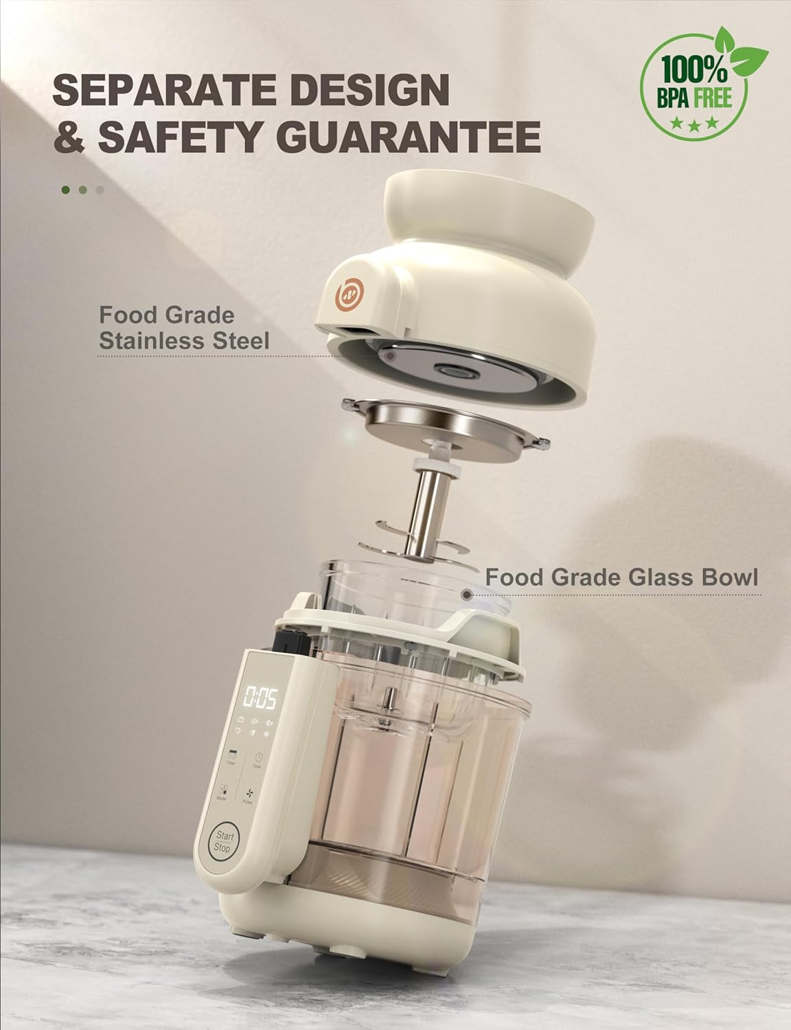 Auto Baby Food Maker, Glass Baby Food Mill, Baby Blender & Steamer and Puree Maker with Auto Cooking, Easy Cleaning, Touch Screen, Dishwasher Safe(12oz)