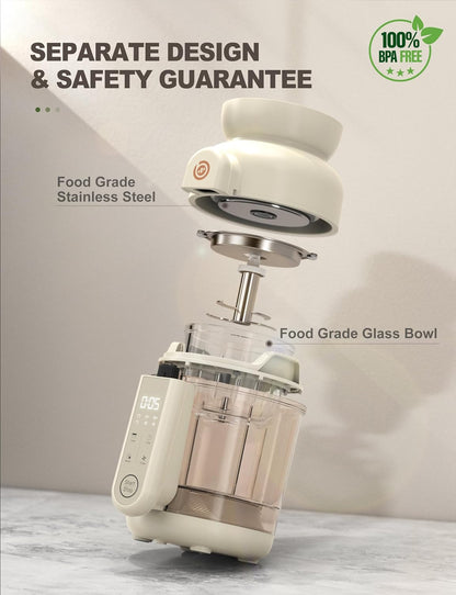 Auto Baby Food Maker, Glass Baby Food Mill, Baby Blender & Steamer and Puree Maker with Auto Cooking, Easy Cleaning, Touch Screen, Dishwasher Safe(12oz)