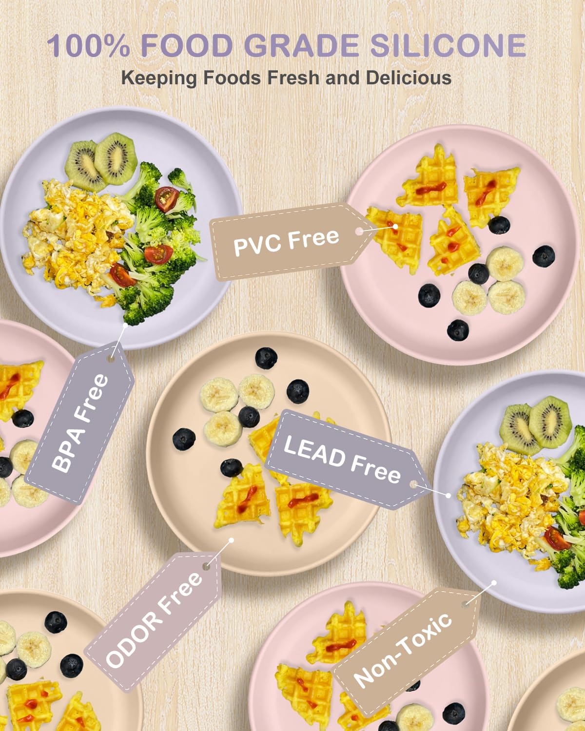 Classic Toddler Plates with Suction (3 Pack), Non Toxic & BPA Free Silicone Suction Plates for Baby Toddler Kids, Non Slip Baby Dinner Dishes Microwavable & Dishwasher Safe