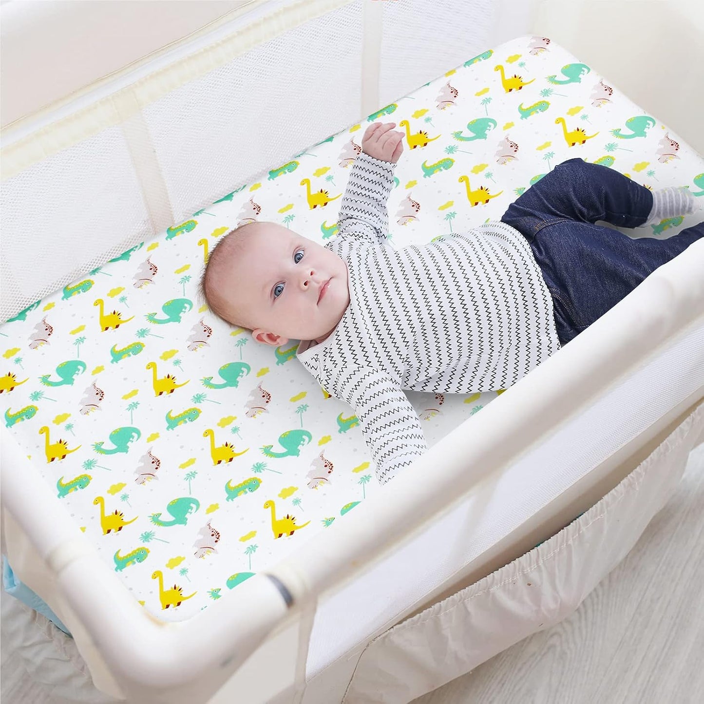Pack and Play Sheets, 2 Pack Mini Crib Sheets, Stretchy Playard Fitted Sheet, Compatible with Graco Pack n Play, Soft and Breathable Material, Planet & Flower