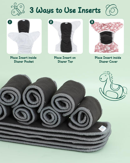 Babygoal Reusable Cloth Diaper Inserts Pack of 12, Absorbent & Breathable Liners, 3-Layer Microfiber Inserts for Cloth Diapers