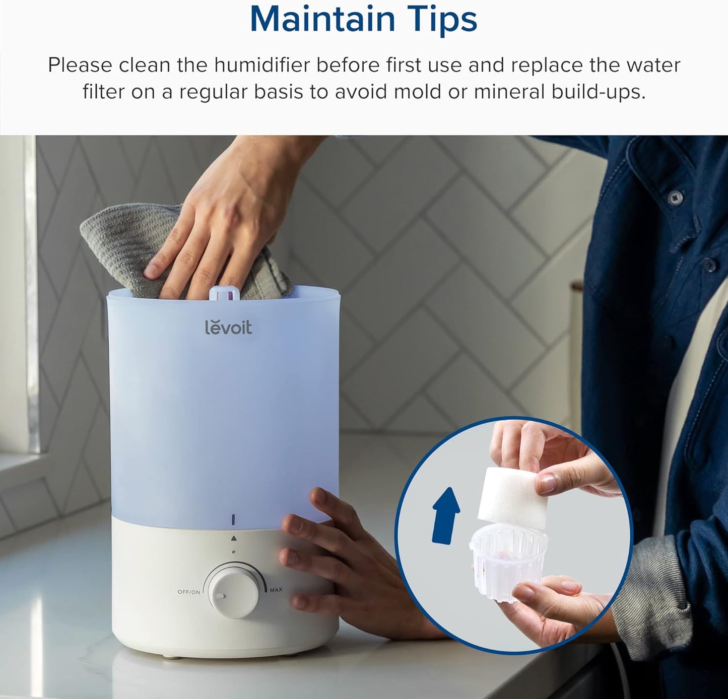 LEVOIT Dual 200S Smart Humidifiers for Bedroom, Top Fill, Customize Humidity for Home, Baby Nursery & Plants with Humidistat, Essential Oil Diffuser, Schedule, Timer, APP & Voice Control, 3L, Blue
