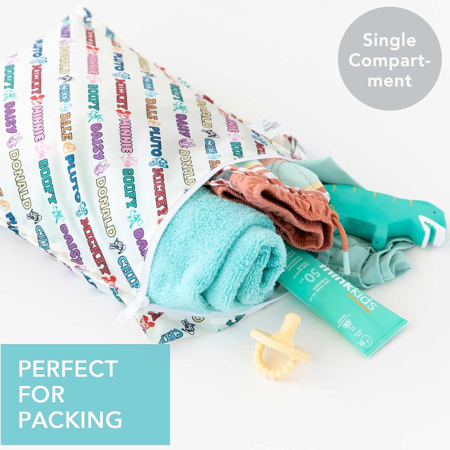Bumkins Disney Waterproof Wet Bag for Baby, Travel, Swim Suit, Cloth Diapers, Pump Parts, Pool, Gym Clothes, Toiletry, Strap to Stroller, Daycare, Zip Reusable Bag, Packing Pouch, Winnie the Pooh