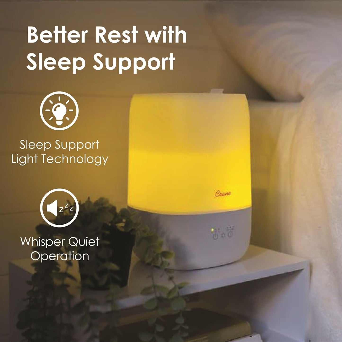 Crane Top Fill Mini Humidifier for Bedroom and Nursery 3-In-1 Essential Oil Diffuser Sleep Light 0.5 Gallon Baby Humidifier