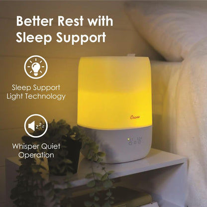 Crane Top Fill Mini Humidifier for Bedroom and Nursery 3-In-1 Essential Oil Diffuser Sleep Light 0.5 Gallon Baby Humidifier