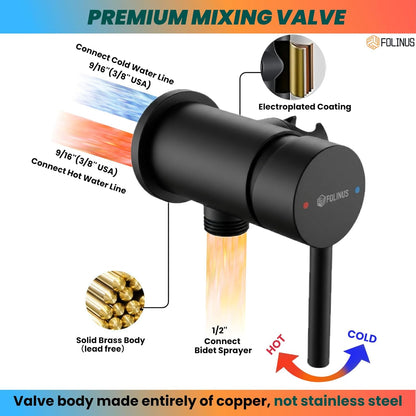 Handheld Bidet Sprayer for Toilet Warm Water Mounted on The Bathroom Vanity，Stainless Steel Hot and Cold Bidet Sprayer with Brass Mixing Valve for Feminine Hygiene (Chrome)