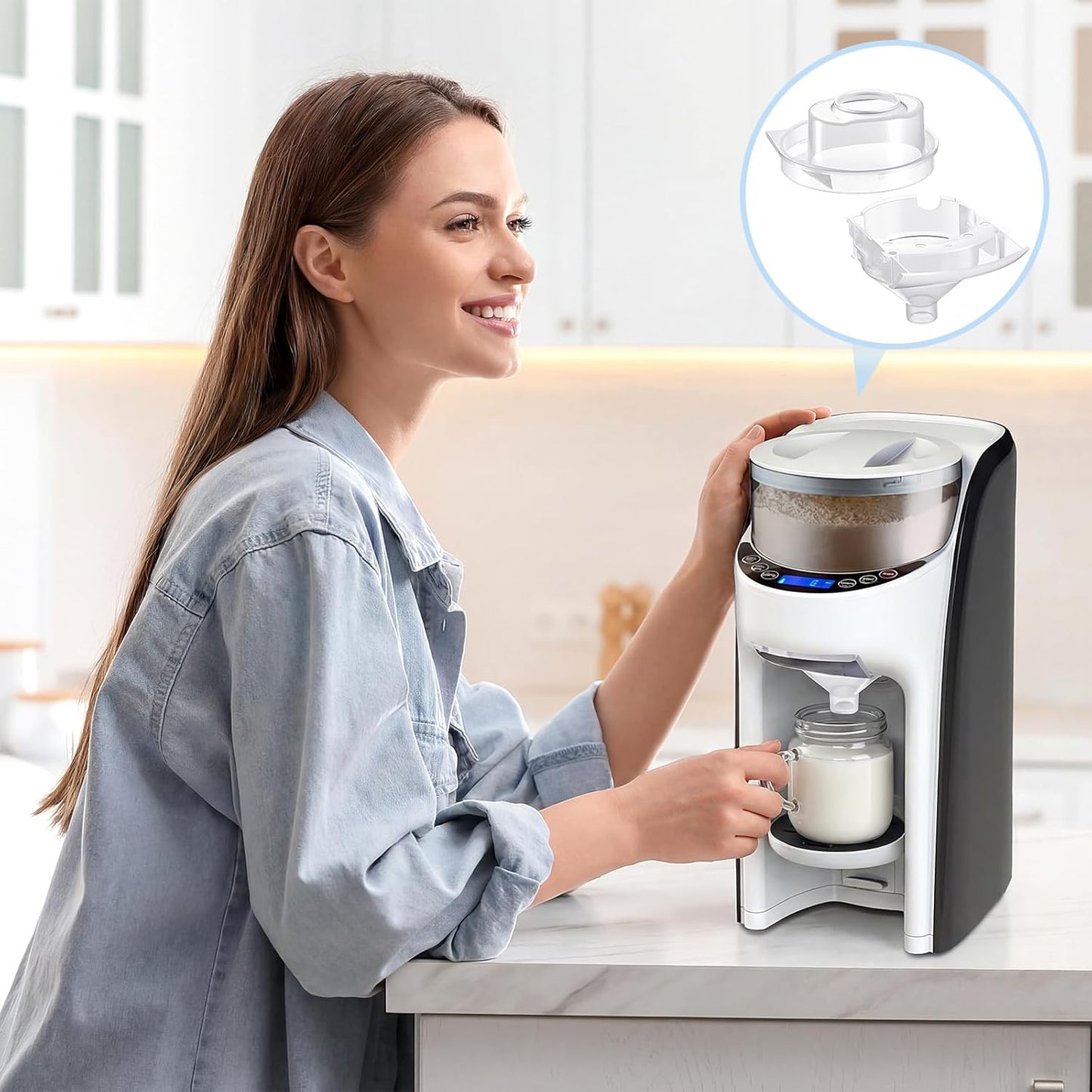 Remerry 1 Set Replacement Funnel Compatible with Baby Brezza Formula Pro Advanced Replacement Parts Funnel and Cover Compatible with Baby Formula Dispenser, Clear, Easy to Use and Clean