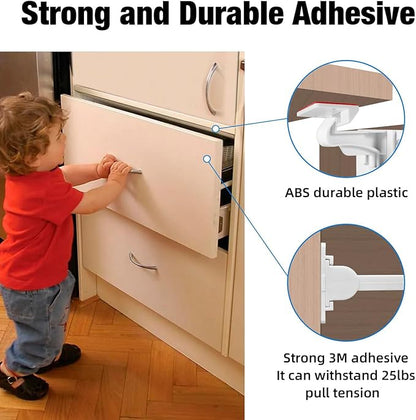 15 Pack Upgraded Invisible Baby Proofing Cabinet Latch Locks – No Drilling or Tools Required, Strong Adhesive, Works with Countertop Overhangs, Secure Child Safety Locks for Cabinets & Drawers