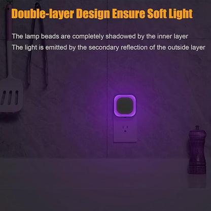YUNLEX 2 Pack Purple Night Light, Gentle Eye-Care with Dimmable Soft Glow & Indirect Reflection, Auto Dusk to Dawn Sensor, Plug in Nightlight for Meditation Corner, Creative Studio, Bedroom, Bathroom