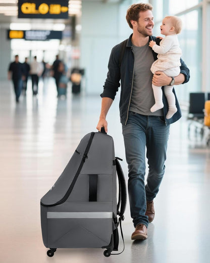 MCBD Car Seat Travel Bag for Airplane, Foldable Baby Carseat Backpack for Travel Padded Carseat Carrier for Airport Gate Check, Infant Stroller Cover with Reflective Strips