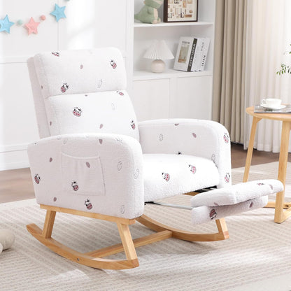 HCHAIRH Rocking Chair Nursery, Nursing Rocking Chairs with Foot Rest for Mom Nursery, Glider Rocker Chair with Footrest and High Backrest for Living Room, Bedroom, Beige