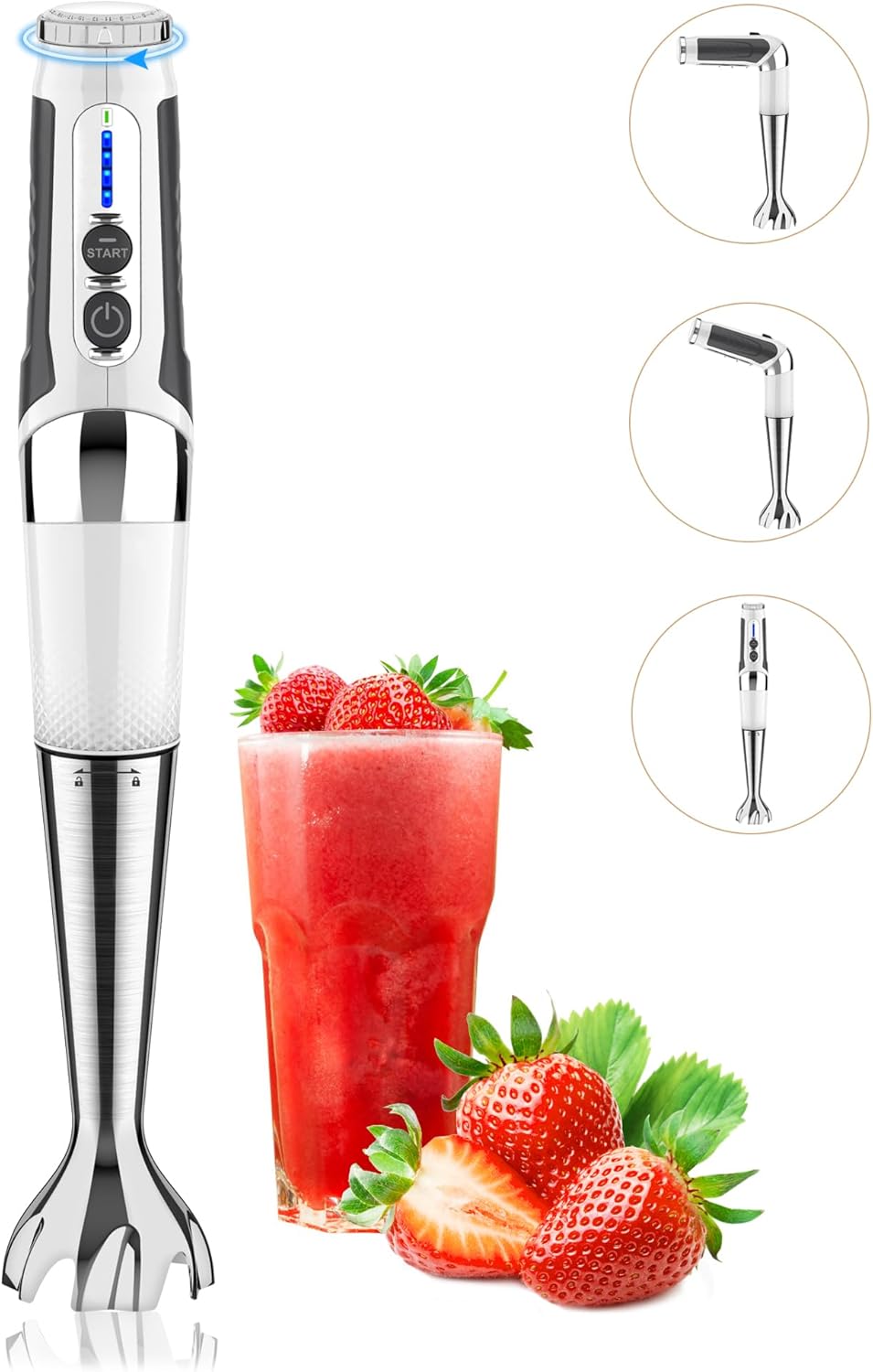 Toogel Cordless Immersion Blender, Electric Hand Blender with 21-Speed & 3-Angle Adjust, USB Rechargeable, BPA-Free & Dishwasher Safe for Baby Food, Smoothies, Soup (Grey)