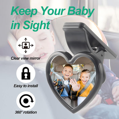 Baby Car Mirror Rear Facing,Convex Rear View Baby Mirrors for Cars,Automotive Interior 360 Degrees Adjustable Love Mirrors to See Kids,Babies,Infants and Newborn(Suction Cup Install)