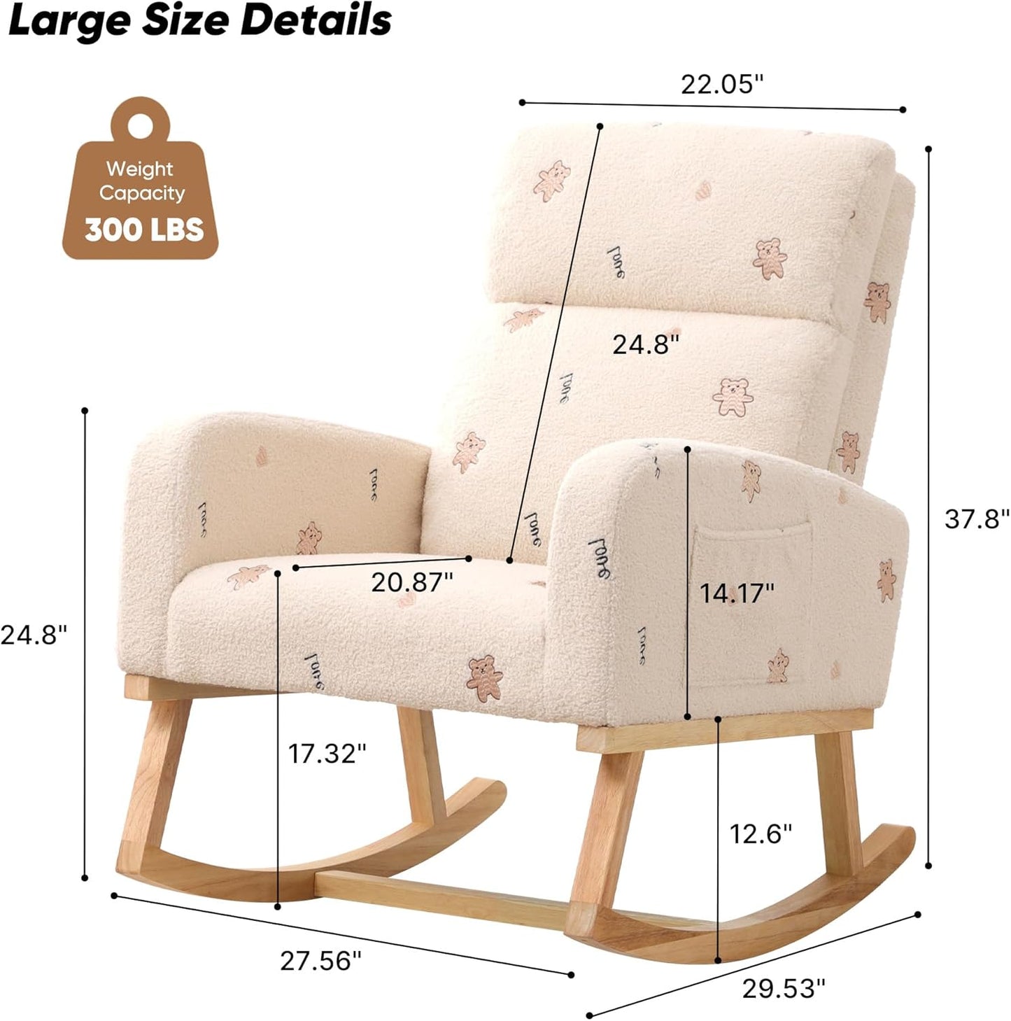 HCHAIRH Rocking Chair Nursery, Upholstered Fabricr Nursing Rocking Chairs with Soft High Back, Modern Nursery Glider Rocker for Mom Living Room, Bedroom, Camel