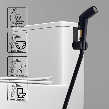 Handheld Bidet Sprayer for Toilet, Dual Spray Modes with Lockable Push Button, High Pressure Bathroom Sprayer, No-Drill Toilet Tank Mount, Stainless Steel Hose Set, Black Finish