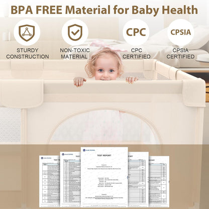 Baby Playpen with Mat 79x71inch - Extra Large Play Pen for Babies and Toddlers Indoor & Outdoor Baby Playard with Soft Breathable Mesh Cover - Sturdy Foam Infant Gate Playpen(Apricot)