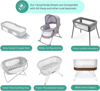 Bassinet Sheets for Papablic, CoZee, Cowiewie, Ezebaby, Nawahev Baby Bassinet Bedside Sleeper by TansyPanda, 3PC, 33x20, Ultra Soft, Breathable Snug Fit, Unisex Boys Girls, Gray White (Space Rockets)