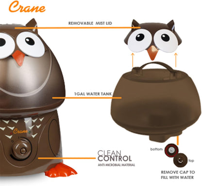 Crane Cute Animal Humidifier for Kids Bedroom and Nursery, Ultrasonic Cool Mist, 1 Gallon, Auto Shut Off, Cool Mist Humidifier