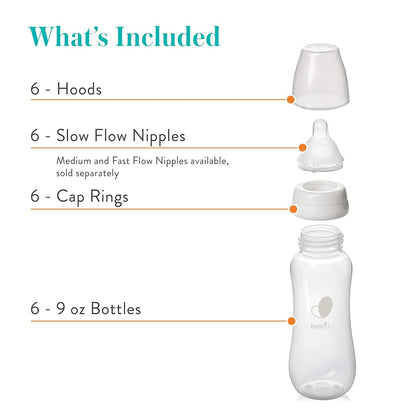 Evenflo Feeding Premium Proflo Venting Balance Plus Standard Neck Baby, Newborn and Infant Bottles - Developed by Pediatric Feeding Specialists - 9 Ounce (Pack of 6)