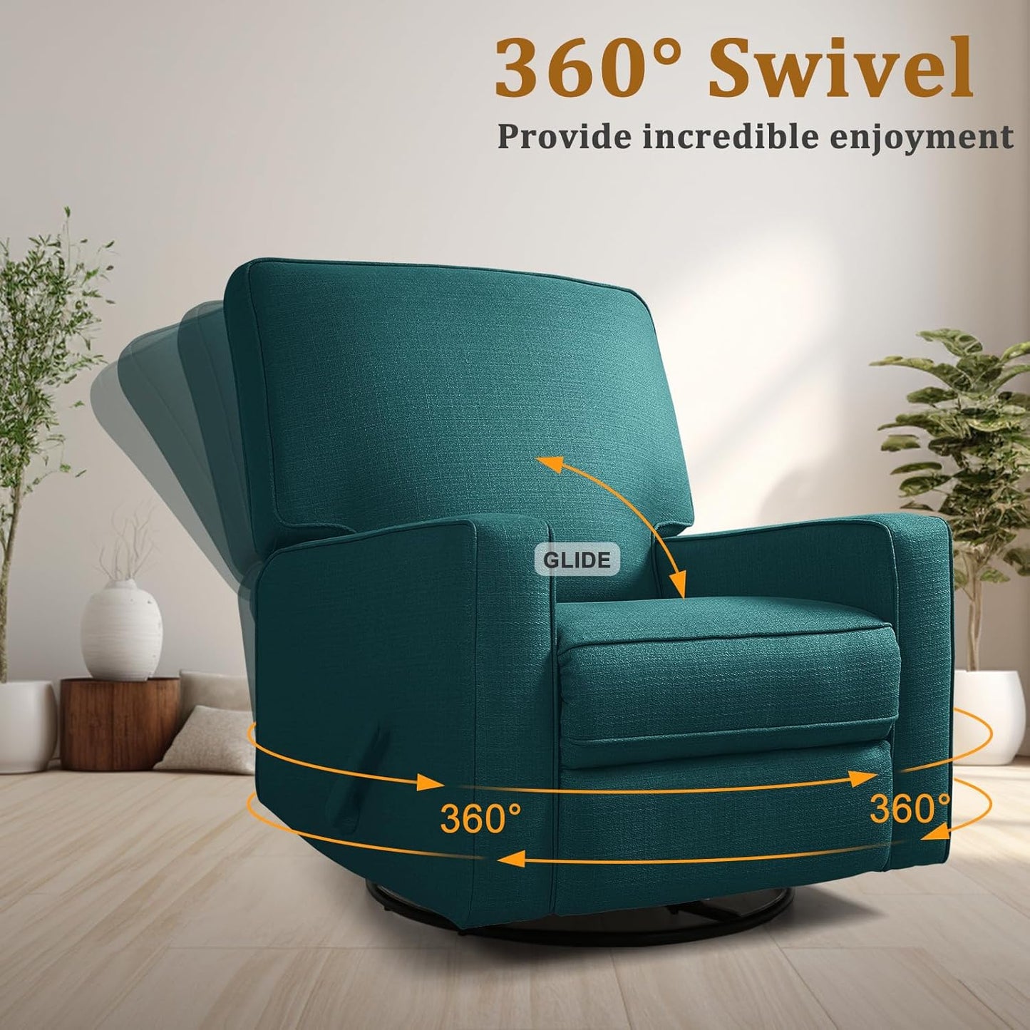 Swivel Rocker Recliner Chair for Adults, High Back Fabric Recliner with Deep Seat, Manual Glider for Living Room & Nursery, Grey