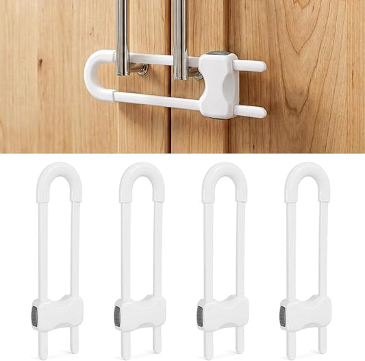 Baby Proofing Cabinets, SKYLA HOMES Sliding Cabinet Locks for kids, Adjustable U-Shaped Child Safety Cabinet Lock for Handles & Knobs, Tool-free Child Proof Latches Lock for Kitchen Bathroom (4 Pack)