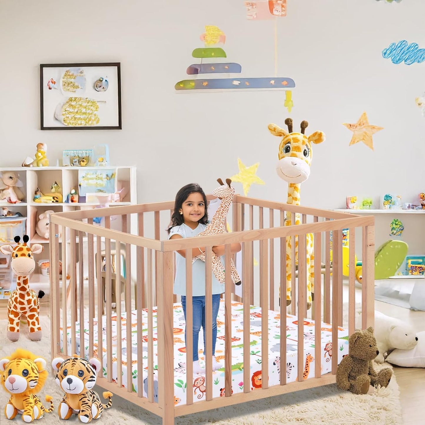 Cloele Square Playard Fitted Sheet 36x36, Ultra Soft Polyester Playpen Sheet for Baby & Pet, Dogs Pattern Pack and Play Crib Sheets, Portable Playard Mattress Cover