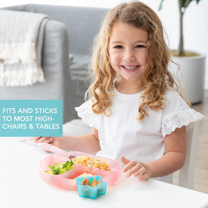 Bumkins Toddler and Baby Suction Plate, Divided Grip Dish for Babies and Kids, Baby Led Weaning, Feeding Supplies, Sticks to Tables and Highchairs, Platinum Silicone, for Chidren 6 Months, Gray