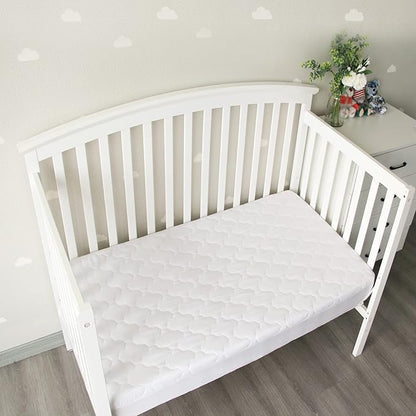 2 Pack Crib Mattress Protector Sheets, Fitted Waterproof Mattress Pad Cover, Noiseless & Machine Wash 100% Absorbent Crib/Toddler Mattress Protector Sheet Quilted, White & Gray, 52" x 28"