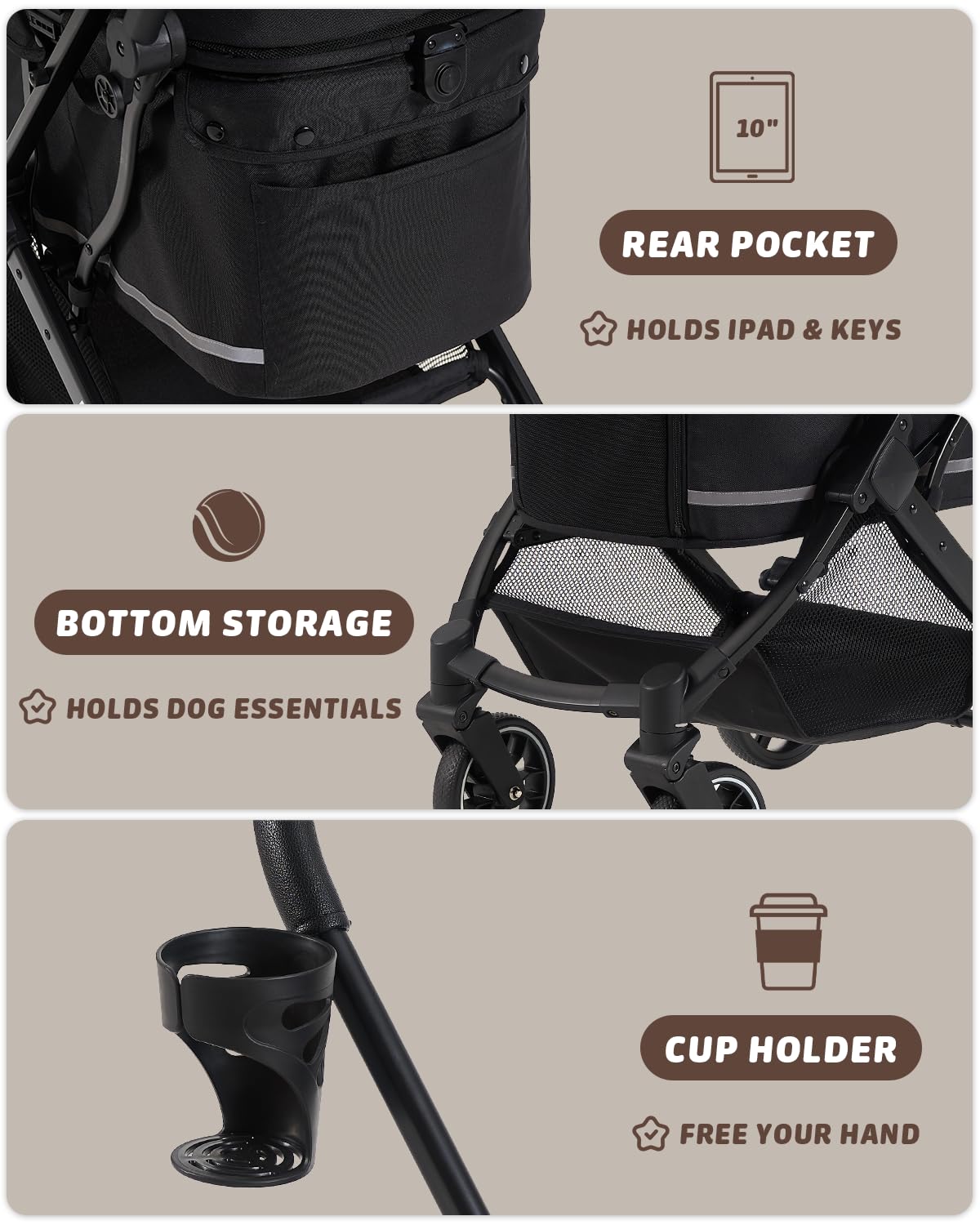 HITTITE Pet Stroller with Weatherproof Cover, All-Terrain 4-Wheel Cat & Dog Stroller with Adjustable Canopy, Foldable Dog Strollers with Storage Basket for Small to Medium Dogs Up to 55 lbs.