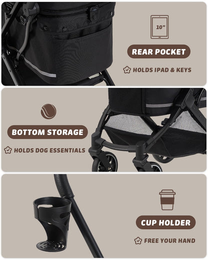 HITTITE Pet Stroller with Weatherproof Cover, All-Terrain 4-Wheel Cat & Dog Stroller with Adjustable Canopy, Foldable Dog Strollers with Storage Basket for Small to Medium Dogs Up to 55 lbs.