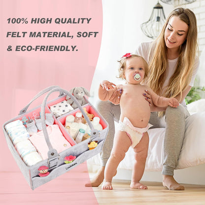 Large Baby Diaper Caddy Organizer - Nursery Storage Basket Tote Bag, Portable Diaper Storage Bin for Changing Table, Car Caddy, Baby Shower Gifts Newborn Essentials