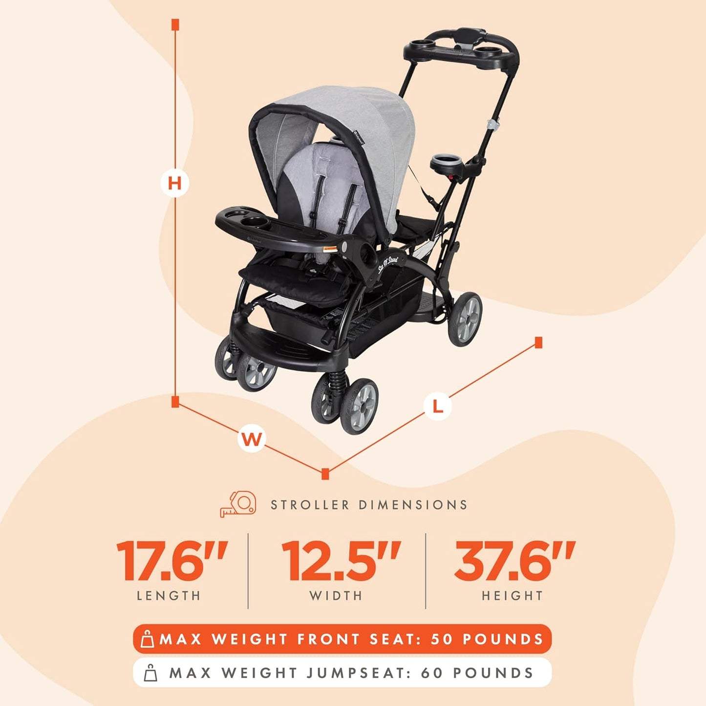 Baby Trend Sit N' Stand® Double 2.0 Stroller, Dash Black