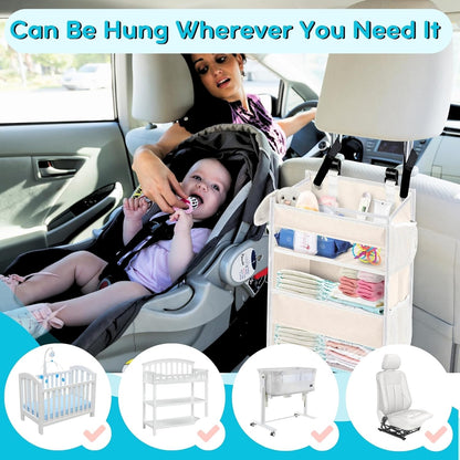 Ofiray-home Hanging Diaper Organizer for Changing Table,Cribs,Car,Playard or Wall & Nursery Organization-Durable 2-Tier Diaper Organizer with Mesh Pockets and Viewable Design, Won't Deform, Light Gray