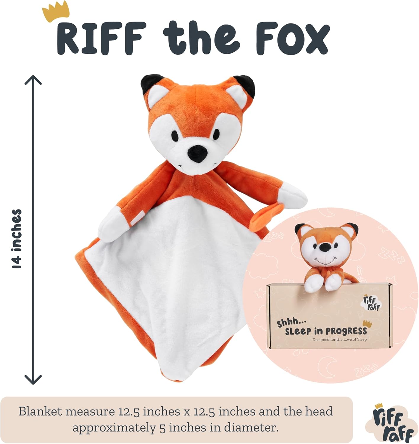Riff Raff Baby Sleep Toy Soother - Musical Plush Fox with White Noise & Lullaby - Lovey Security Blanket for Newborns & Infants
