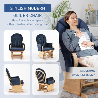 Rustic Rubber Wood Glider and Ottoman Set, Nursery Glider Chair for Breastfeeding and Relaxing, Comfortable Rocking Chair for Living Room and Bedroom（Tan）