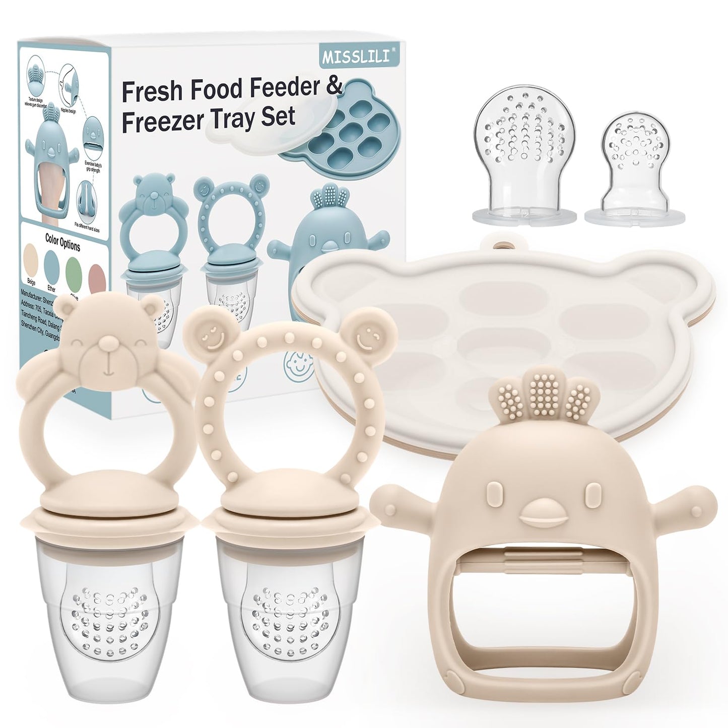 MISSLILI Baby Silicone Fruit Food Feeder Pacifier & Breastmilk Popsicle Freezer Molds,BPA Free Baby Food Storage Containers Frozen Ice Tray for Baby Feeding Safely, Infant Fruit Teething Toy (Blue)
