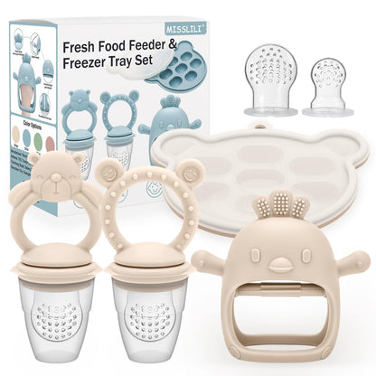 MISSLILI Baby Silicone Fruit Food Feeder Pacifier & Breastmilk Popsicle Freezer Molds,BPA Free Baby Food Storage Containers Frozen Ice Tray for Baby Feeding Safely, Infant Fruit Teething Toy (Blue)